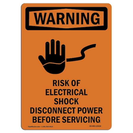 Signmission Safety Sign, OSHA WARNING, 14" Height, Risk Of Electrical, Portrait OS-WS-D-1014-V-13504
